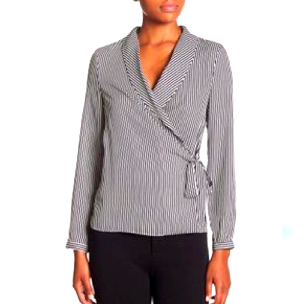Adrianna Papell Striped Wrap blouse M